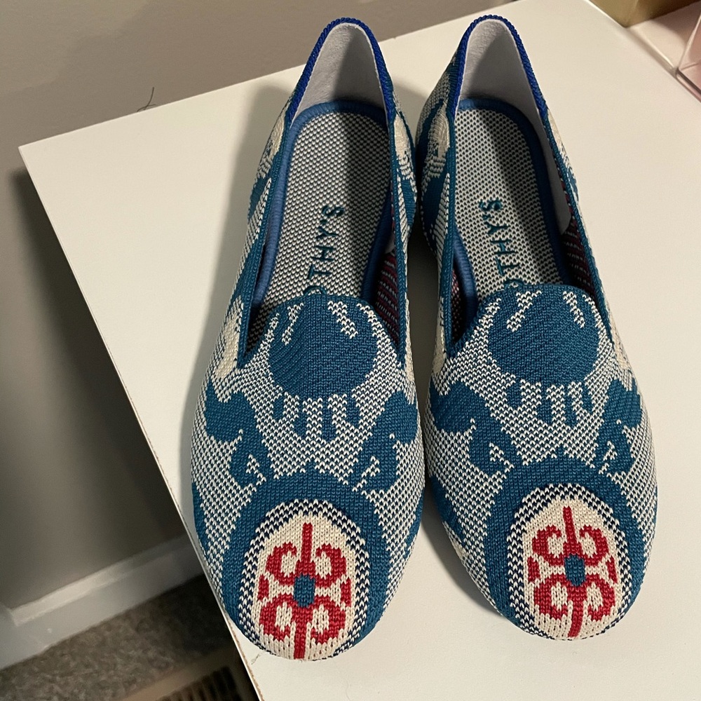 Rothy's Blue and Red Patterned Flats